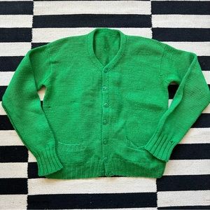 Handmade green knit sweater cardigan